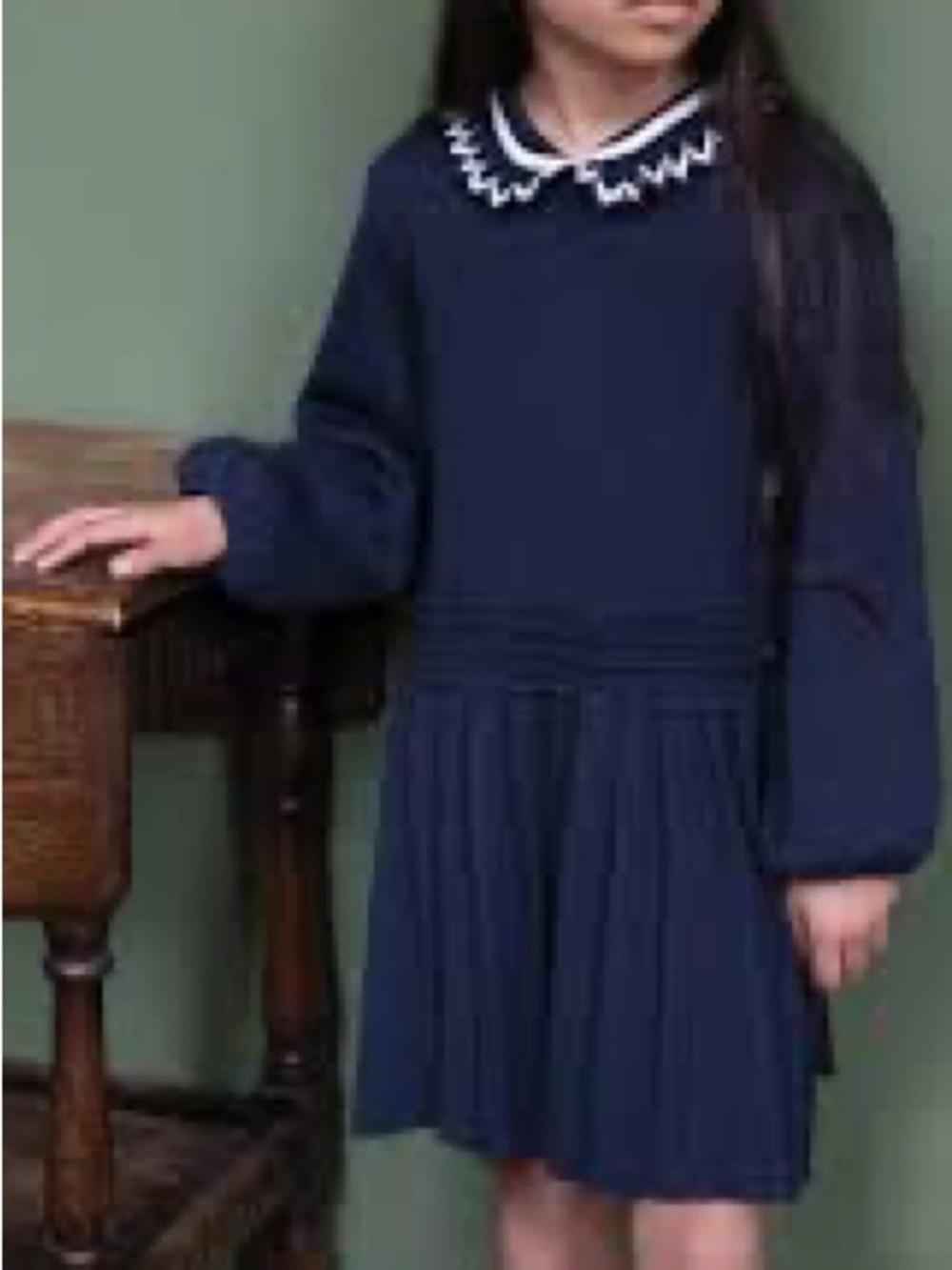 Tartine et Chocolat Navy Dress with White Scalloped Collar